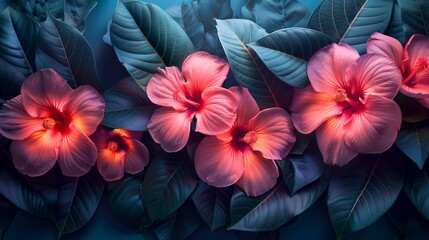 Vibrant Flower Arrangement with Pink Neon Lights Generative AI