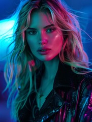 Fototapeta premium Woman With Blonde Hair in Shiny Jacket