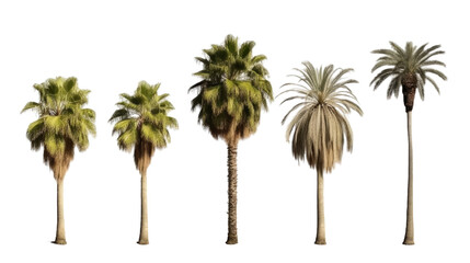 Tall skinny palm trees on the transparent background