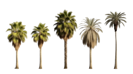 Tall skinny palm trees on the transparent background