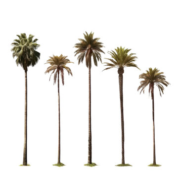 Tall skinny palm trees on the transparent background