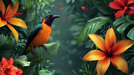 Exotic Bird of Paradise in Lush Jungle Digital Illustration Generative AI