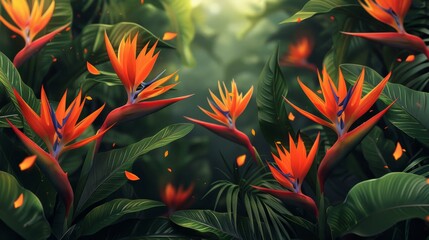 Fototapeta na wymiar Exotic Bird of Paradise in Lush Jungle Digital Illustration Generative AI