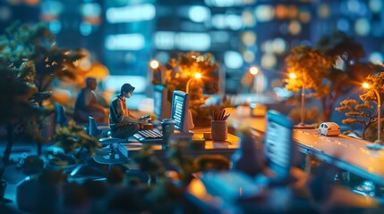 Vibrant miniature cityscape at night, bokeh lights and skyscrapers. perfect for urban life concepts and desktop wallpapers. AI