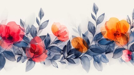 Botanical Abstract Wall Art in Watercolor and Line Art Style Generative AI