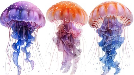 Naklejka premium Watercolor Illustration of Isolated Jellyfish on White Background Generative AI