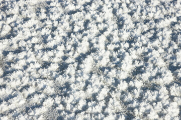 Ice crystal texture. Transparent ice crystals cracked background. Frozen water surface