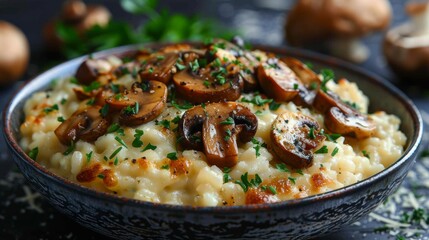 butter risotto with white wine onions and mushrooms