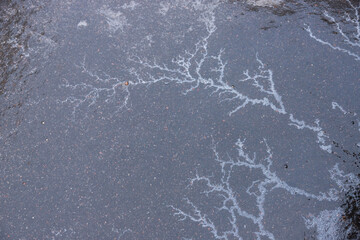Surface, texture, background, slippery road in a winter day.