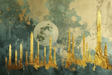 Conceptual art displays a climate change graph with golden rockets pinpointing spikes in global temperatures, urging action. - obrazy, fototapety, plakaty