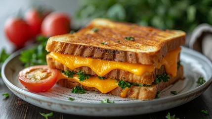 Photo sur Plexiglas Boulangerie cheese sandwich on a white plate
