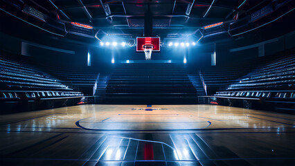 Empty Basketball arena club in the night time