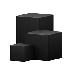 PNG black podium isolated on transparent 3d background with minimal pedestal product platform.