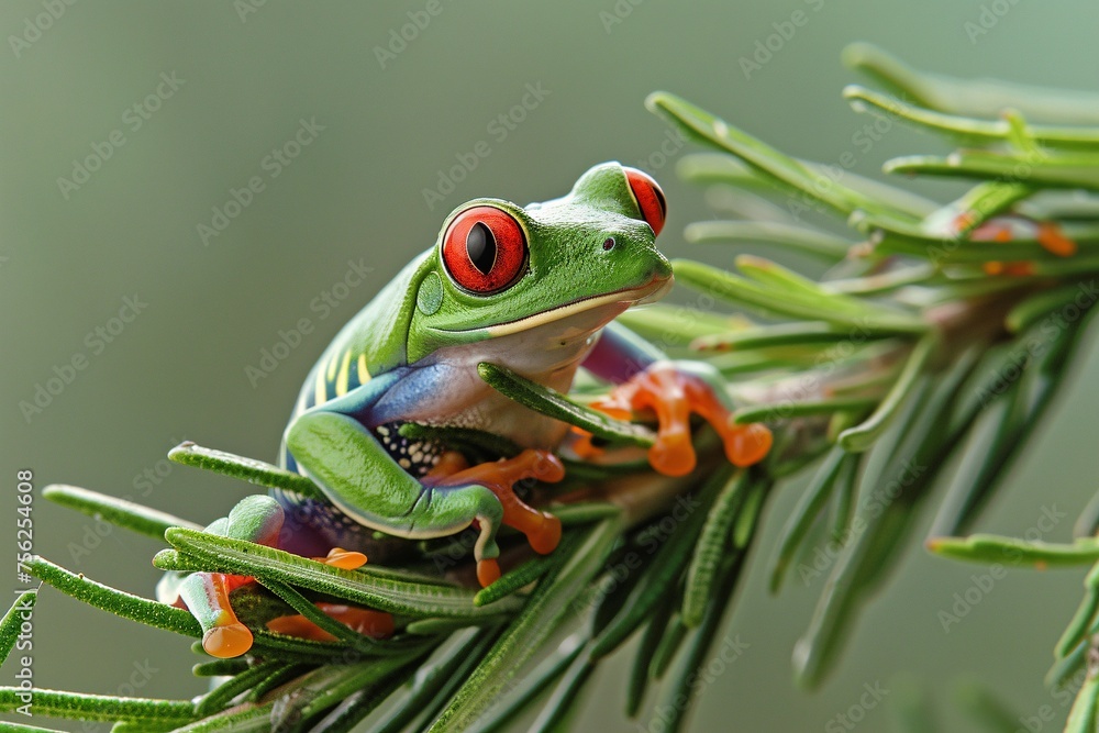 Wall mural frog in focus a red-eyed amphibian's close-up generative ai