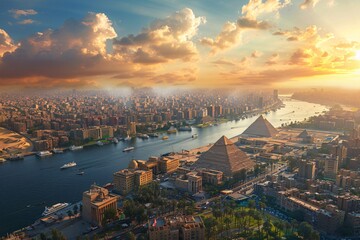 Sunset over the Nile A Glimpse of Egypt's Ancient Wonders Generative AI - obrazy, fototapety, plakaty