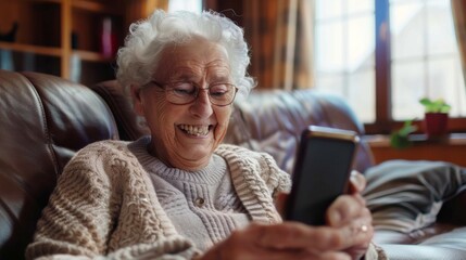 granny reading her grandchildren's messages.