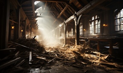 Large Room Filled With Rubble - obrazy, fototapety, plakaty