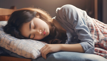 A women is on bed sleeping illustration 