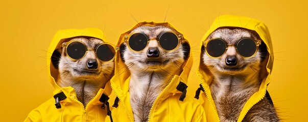 Seal the Deal in Yellow Squirrels in Sunglasses and Hoodies Generative AI - obrazy, fototapety, plakaty