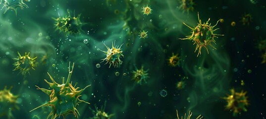 Blooming Bacteria A Vibrant Display of Microbes in a Greenish Haze Generative AI