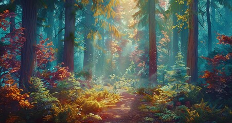 Fall Foliage Forest Path Generative AI