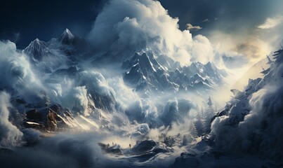 Mountain Shrouded in Clouds - obrazy, fototapety, plakaty