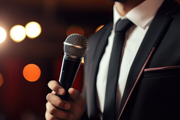 A man in a suit holding a microphone