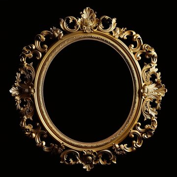 Golden Frame of Empty Mirror on Black Background Generative AI