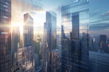 Foto op Plexiglas modern architecture background. glass building skyline. futuristic image.  © CreativeCreations