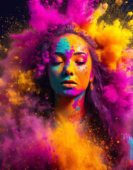 Naklejka premium Festive Holi celebration with happy people's faces covered in colorful powder