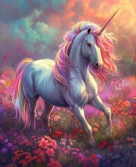 Obraz na płótnie Canvas A unicorn with rainbow colored mane