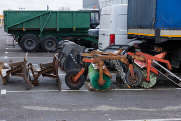 Obraz premium Street Sweeper Broom street sweeper. focus on Sweeper Broom