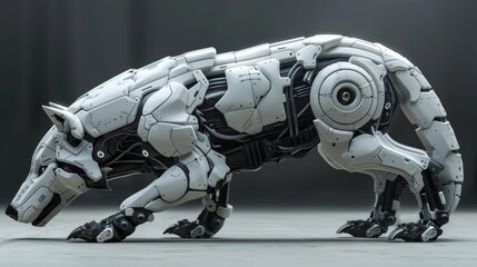 Fototapeta na wymiar A biomimetic wolf robot. The concept of modern technologies