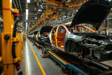 Die Produktionsstraße in einer Fabrik für die Herstellung von Autos 