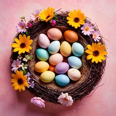 Obraz na płótnie Canvas Colorful pastel themed assortment of easter eggs, bright springtime colors