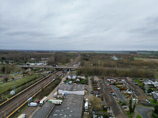 High Angle View of Arlesey Town of Bedfordshire, England Great Britain. Feb 28th, 2024