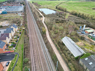 High Angle View of Arlesey Town of Bedfordshire, England Great Britain. Feb 28th, 2024