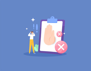 The concept of rejection or disapproval. unverified, invalid, incorrect, or rejected. Get rejected because the task file or report is incorrect. a cross with a clipboard. illustration concept design