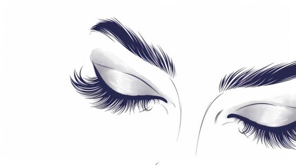 Sexy trendy look for logo, print, fashion template, eyelash extension. Precise linear in vector. Luxe long eyelashes with detailed eyebrows.