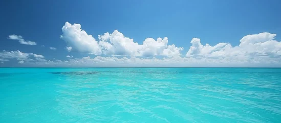 Rolgordijnen Peaceful tropical seascape, turquoise waters, blue skies, serene atmosphere, tranquil beauty, idyllic vacation setting. Generative AI © James