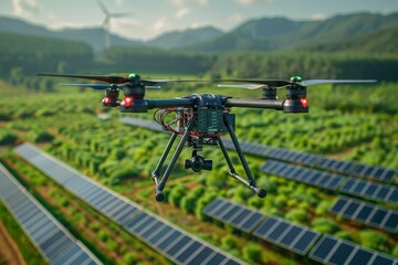 Farming with drone. agriculture and harvest technology innovation. Generative AI