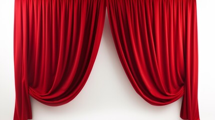 Red velvet curtains isolated on a white background.