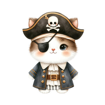Cute little animals in sailor, pirate costumes set, cute animal wear Pirate costume . watercolor illustration.