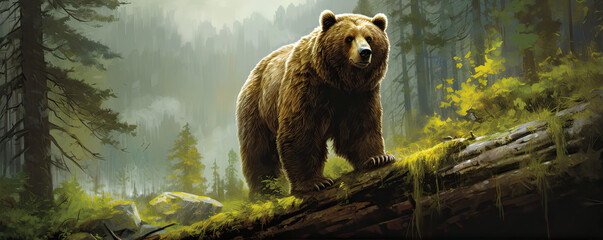 Grizzly bear in natural habitat. - obrazy, fototapety, plakaty