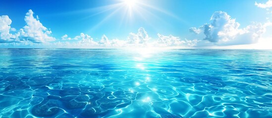 Peaceful tropical seascape, turquoise waters, blue skies, serene atmosphere, tranquil beauty, idyllic vacation setting. Generative AI - obrazy, fototapety, plakaty