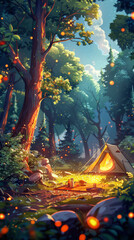 Camping tent in peaceful forest