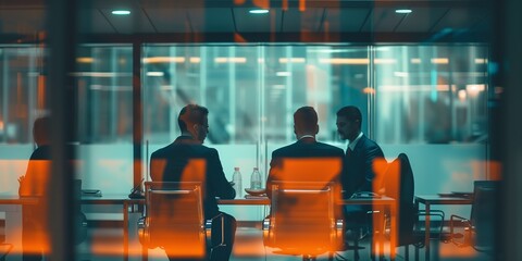 Naklejka premium A group of men are sitting at a table in a conference room