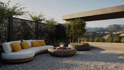 Obraz premium Lawn design with sitting arrangement and sofas 