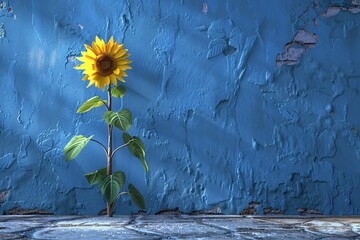 a sunflower growing in a wall