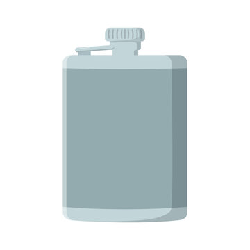 Travel flask for long hikes and outdoor trips, flat vector cartoon illustration. Isolated on white background. Metal flask for water and drink container.